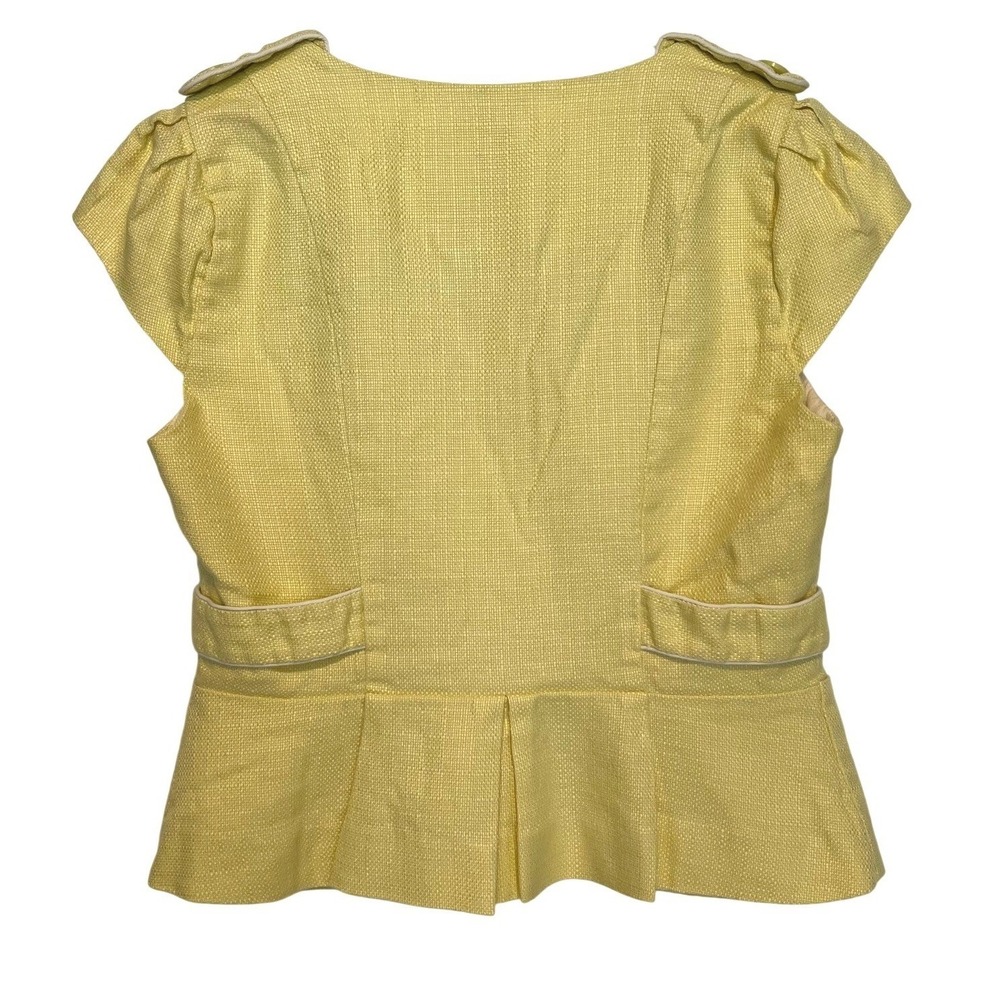 Anthro Elevenses Size 10 Cropped Blazer Vest Yellow Linen Peplum Twee Whimsy - Picture 2 of 10